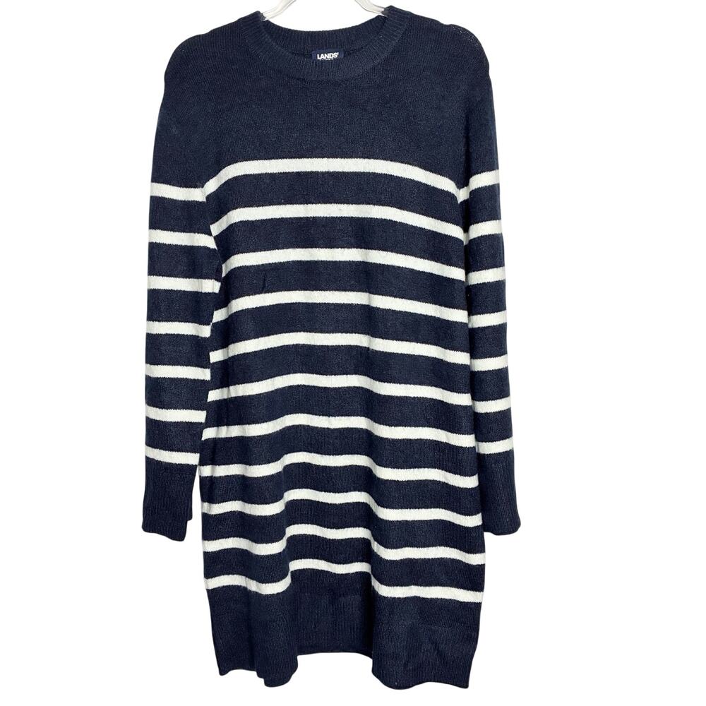 Lands' End Navy White Stripe Sweater Dress Long Sleeve Knit NWT Womens 1X